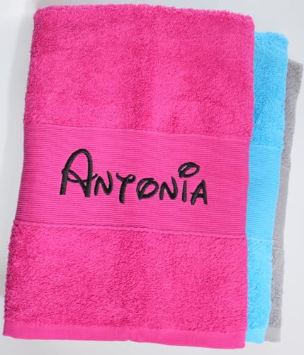 BotoHome Personalisiertes Handtuch Pink 50x100 cm – Mit Namen Bestickt – 100% Baumwolle, Oeko-TEX Zertifiziert, weich & saugstark Frauen & Mädche (Pink, 50 x 100 cm)