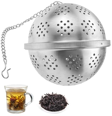 Palla per spezie piccola per cucinare, infusore per tè, in acciaio inox, infusore per spezie, condimenti per zuppe, con gancio a catena estesa per preparare tè, spezie, condimenti