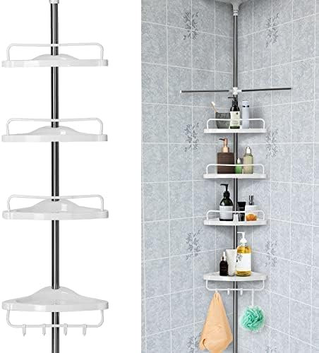 Toemics 4-Tier Shower Caddy, Bathroom Organiser - Corner Shelf with 110-305cm Storage