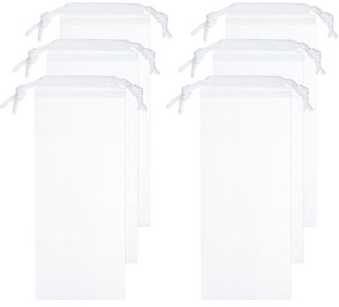 sourcing map 6pcs Umbrella Bags 11.8x4.7 Wet Umbrella Sleeve Cover Reusable Folding Umbrella Storage Bag with Drawstring for Folding Travel Umbrellas, White