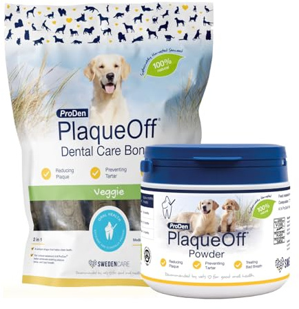 ProDen PlaqueOff Balue Bundle for Dogs 420g Powder & 13 Dental Bones
