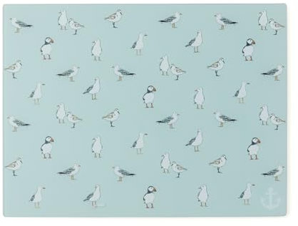 Cooksmart Coastal Birds Glass Worktop Saver | British Designed Tempered Glass Chopping Board | Heat-Resistant Kitchen Protector | Coastal Gulls & Puffins Print | Stylish & Durable Worktop Protection