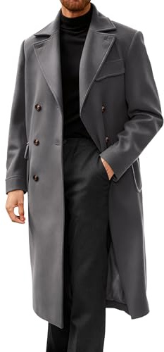 Runcati Mens Trench Coat Notch Lapel Double Breasted Peacoat Long Overcoat