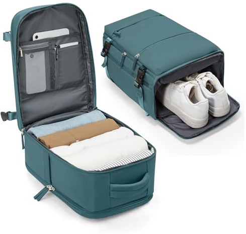 BJLFS Reseryggsäck för Ryanair handbagage 40x20x25 Easyjet Ryggsäck 45x36x20,Ryanair Väska 40x20x25 Ryggsäck,Vattentät Travel Laptop Ryggsäck med fack,Lämplig för 14 tums bärbar ryggsäck,påfågelsblå