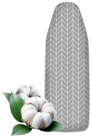 VELLUSTRA Funda de Planchar, Grueso, Algodón, Funda con Banda Elástica y Velcro Fácil de Instalar, Funda Protectora para Mesa de Planchar, Cómodo para 135 x 50cm Tables de Planchar, Talla M, Gris