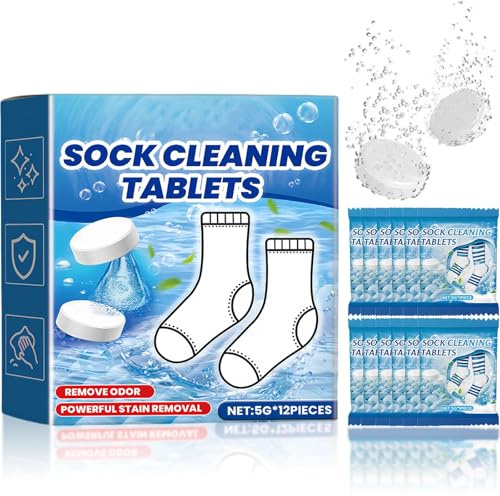 12PCS Soda Detergent Sheets for Socks – Heavy-Duty Stain & Odor Remover, Powerful Laundry Cleanser, Freshens & Deep Cleans, Travel-Friendly Sock Wash Tablets