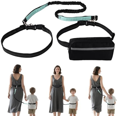 Sinbana Guinzaglio di Sicurezza per Bambini, Guinzaglio Bambini da Camminare a Mani Libere con Tasca Riflettente in Vita e Elastico Resistente per Bimbo con Esigenze Speciali