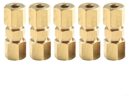 Trayneel Lot de 5 raccords à compression en laiton de 1,9 cm OD avec filetage 3/8-24 pour conduites de frein hydrauliques en acier, cuivre ou revêtement