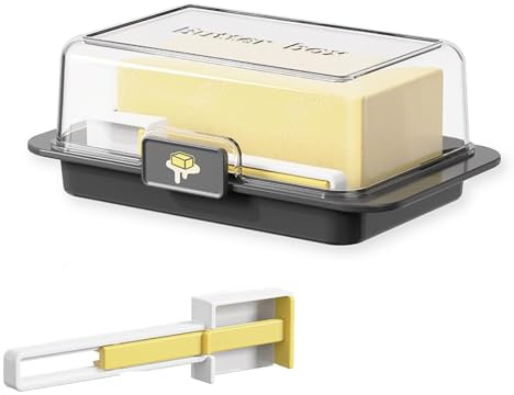 AMONENZ Beurrier Plastique, Rectangulaire Boite a Beurre pour Frigo avec Cuillère Doseuse, Noir Récipient à Beurre Verrouillable, Beurrier de Table avec Couvercle, pour Maison, Restaurant, Hôtel
