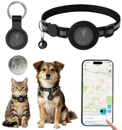 Localizador GPS Perros Compatible con Sistemas iOS y Android GPS Dog Reproducción del Historial de Rutas de 7 Días GPS para Gatos Localizador para Mascotas Resistente al Agua (IP67) - Negro Mate