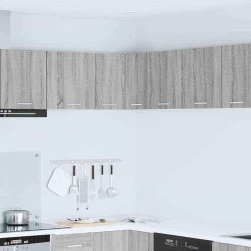 LoogCape Armario colgante gris Sonoma y blanco, 57 x 57 x 40 cm, de madera de esquina, armario alto para cocina, espacio para cajones, estantería y almacenamiento