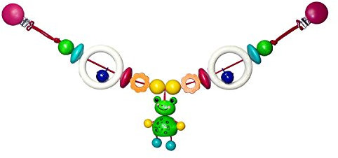 Hess Holzspielzeug 12988 - Wagenkette aus Holz, Serie Frosch Toni, für Babys ab 3 Monaten, handgefertigt, mit 2 Sicherheitsclips, Länge ca. 52 cm