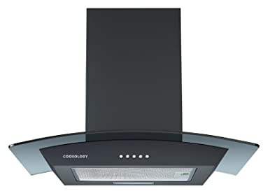 Cookology CGL600BK/A Energy A Rated Chimney Cooker Hood 60cm Kitchen Extractor Fan with Curved Glass, LED Light, 3 Speed Settings - In Black