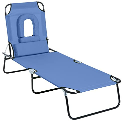 Outsunny Bain de Soleil Pliable transat inclinable 4 Positions Chaise Longue 3 Coussins fournis Bleu