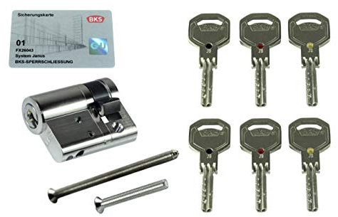 BKS Sicherheits Halbzylinder Janus Serie 46 (SN-TEC Sonderedition Schwarz/Rot/Gold), incl. 6 Schlüssel, Baulänge: 65mm (65/10 Gesamtlänge 75mm)