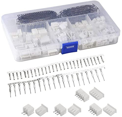 Mesee 560 Pieces JST Connector Kit 2.54mm Pitch 2/3/4/5 Pin Plug Housing Socket JST-XH Adapter Cable Connectors Male and Female Pin Terminal Assortment Kit for Wire Crimping
