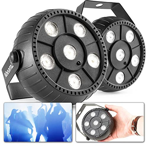 BeamZ PLP12 - Pareja de Focos PAR LED con función estroboscópica, 6 LED blancos de 1w estroboscopio recargable, luz de discoteca, luz de fiesta, automático de sonido, incluye mando a distancia