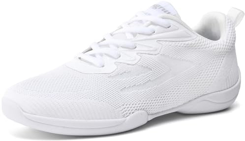 WUIWUIYU Women's Girls' Lace-Up Textile Athlete Sport Shoes Cheerleading Dance Sneakers Size 4 UK White