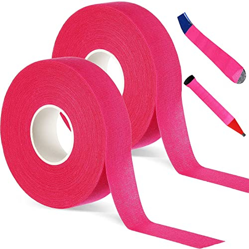 Jerify 2 Rolls Cloth Hockey Tape 27 yd x 1 Inch Multipurpose Hockey Stick Tape Athletic Sport Gift for Lacrosse Ice Roller Blade Handle Protector(Bright Pink)