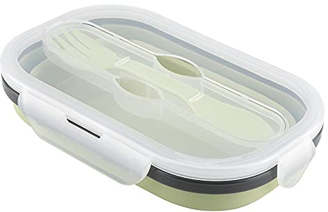 Bento Box pieghevole, scatola per il pranzo rettangolare in silicone, contenitore per alimenti portatile Contenitore per il pranzo salutare per l'ufficio della scuola di picnic da viaggio(Verde)