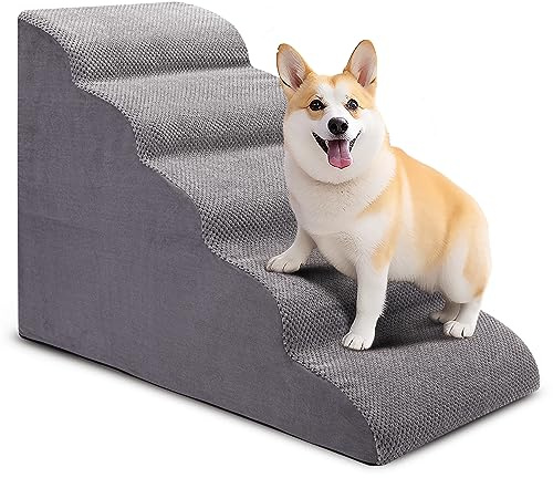 CiWiVOKi Dog Stairs for Bed and Couch, Non-Slip 5-Step Pet Stairs, 24 High Sofa Foam Dog Ramp - Best for Small Pets, Dogs and Cats with Joint Pain