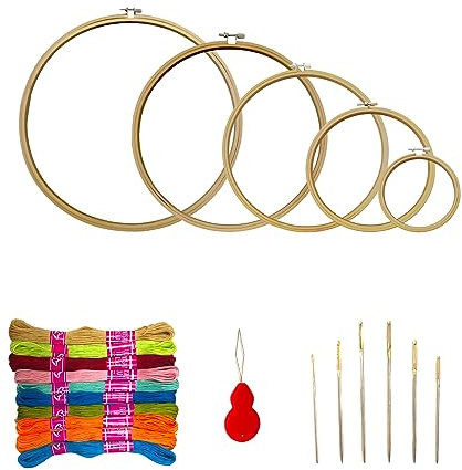 Broderiramar i trä, (15, 22, 30, 35, 40 cm), korsstygnsramar, broderiram, broderiverktyg, hantverk, handsömnad, med tillbehör (Kit 8)