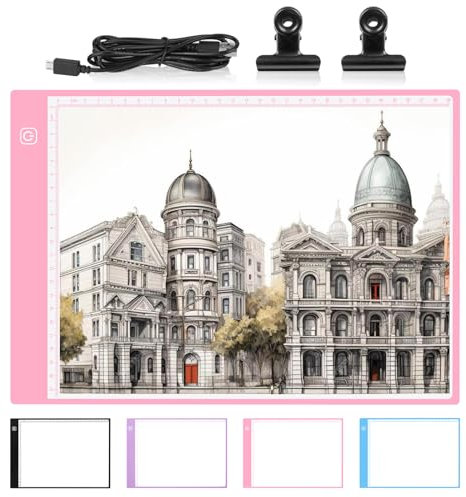 Damcyer Leuchttisch A4 Light Pad,Led Licht Pad A4 Dimmbar 6 Helligkeitseinstellungen,Leuchtplatte mit USB Kabel für Diamond Painting,Animation,Zeichnung,Skizzierung,Röntgenbetrachtung,Rosa