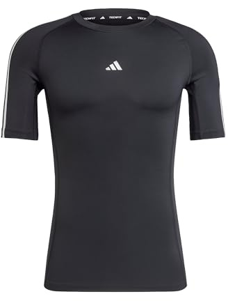 adidas Men's Techfit Compression Training 3-Stripes T-Shirt, Black, M