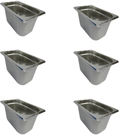 AcMax Gastronorm Lot de 6 récipients gastronomiques GN 1/4 en acier inoxydable 4 l Profondeur 150 mm