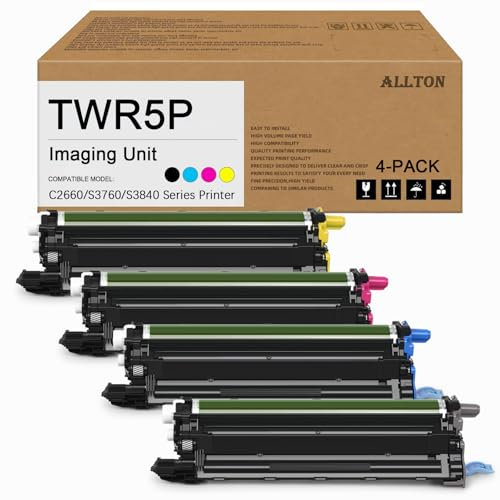 TWR5P trumenhet renoverad C2660 S3840 bildenhet ersättning för Dell C2660dn C2665dnf C3760n C3760dn C3765dnf S3840 S3840cdn S3845cdn färglaserskrivare (4-pack, svart/svart/svart/svart/svart/svart