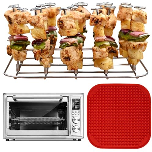INFRAOVENS Air Fryer Rack for Cosori 12-in-1 Air Fryer Toaster Oven Combo with Rotisserie, 32qt Stainless Steel Accessories for CO130-AO Airfryer Skewer Stand and Rib BBQ Rack with Silicone Liner