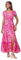 Roman Originals Shirred Empire Waist Dress for Women UK Ladies Midi Maxi Summer Spring Tiered Frill Hem Short Sleeve V Neck Button Through Boho Bohemian Holiday Cruise - Pink White Yellow - Size 18