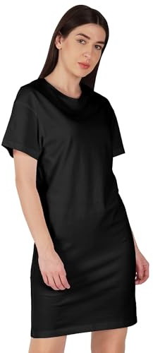 The Fancy Dress® Ladies Oversized Basic Baggy Tunic Mini PJ Dress Women's Short Sleeve Round Neck T-Shirt Top (Black, 18-26)