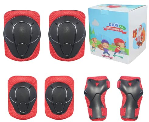 LANOVAGEAR Knieschoner für Kinder 2-8 Jahre - Skate Protektoren Set-6er - Knie- und Ellenbogenschützer Inliner Schoner (Rot-lk, S)