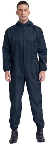 dPois Skyddsoverall för män, återanvändbar arbetsoverall nylon, målarkostym, onepiece overall med huva antistatisk arbetskläder, Marinblå, L