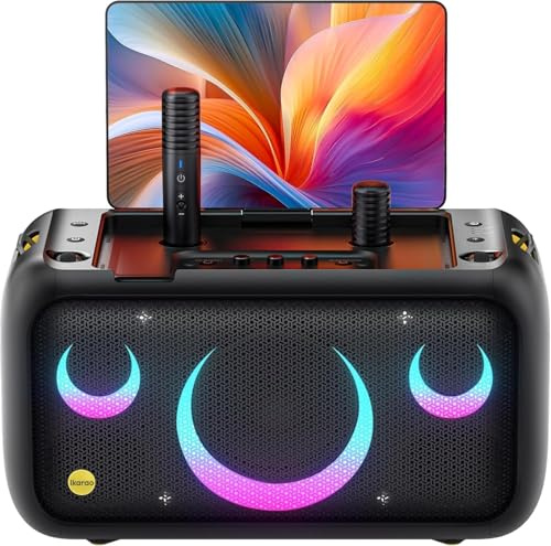 Ikarao Break X1 Macchina Karaoke con Schermo Touch 13,3, Altoparlante Bluetooth 800W, 2 Microfoni Wireless e Luci LED – Perfetta per Feste, Serate in Famiglia ed Eventi con Design Moderno