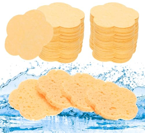 QUARKZMAN 120 Cuenta Comprimida Faciales Esponjas Flor Cara Limpiadoras Esponjas Almohadillas para Diario Piel Cuidado Rutinas Casa, Cocina, Viajar, Naranja