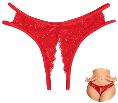 comeondear Sexy Thongs for Women Plus Size Lace French Knickers G-Strings Micro Thongs Underwear Sexy Tanga Briefs Cheeky Thong Stretchy Ladies Panties Bikini Bow Red UK 10