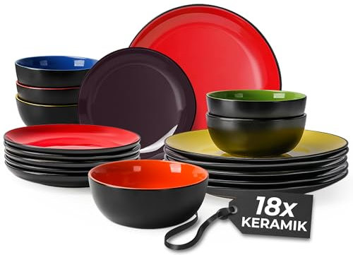 MIAMIO - Geschirrset 6 Personen/Steingut Geschirr Set 18-teilig, Tafelservice Steingut, Schüssel- und Teller Set - Spülmaschinen- und Mikrowellenfest - Le Papillon Kollektion (18 Teile Set)