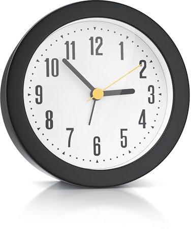 CSL- Alarm Clock – Round – Loud Bell Alarm – Easy to Use – Good Readability – Silent Second Hand – Operates with Only 1 Battery – Black Casing, White Dial