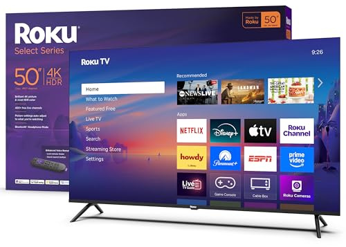 Roku Smart TV – 50-Inch Select Series, 4K HDR TV – RokuTV with Enhanced Voice Remote – Flat Screen LED Television with Wi-Fi for Streaming Live Local News, Sports, Family Entertainment