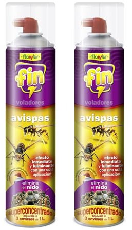FLOWER x2 Insecticida Avispa Asiática Exterior Largo Alcance 5 Metros | Spray 600 ML Repelente Avispones, Nidos de Avispas y Avisperos Súper Concentrado | Eliminación Inmediata Avispas