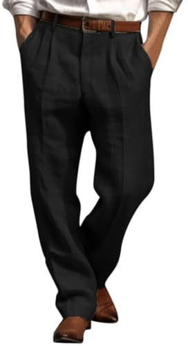 Generisch Eleganti pantaloni da uomo a gamba larga, tinta unita, casual, con tasca frontale, piegato, cintura elastica in vita, pantaloni larghi comodi da uomo