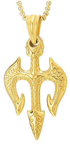 COOLSTEELANDBEYOND Neptun treudd Poseidon skyddande hänge, rostfritt stål, herrhalsband med vetekedja, Rostfritt stål, Ingen ädelsten