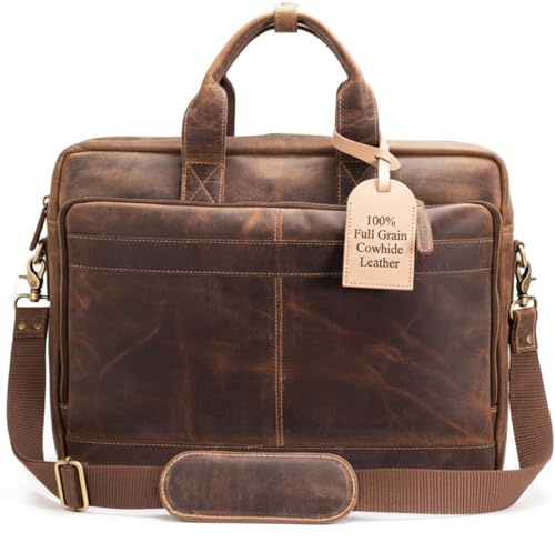 Leather Messenger Bag for Men – 16 Inch Laptop Case, Office Briefcase, Computer Satchel for Laptops, Vintage Leather Carryall for Work or Travel