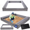 MODO24 Sandkasten mit Sitzbänken, Holzsandkasten, Gartenspielzeug für Kinder, Sandkasten für Garten, Outdoor Sandkasten mit Bänken, Abmessungen 140x137 cm, Farbe: Grau (imprägniert)