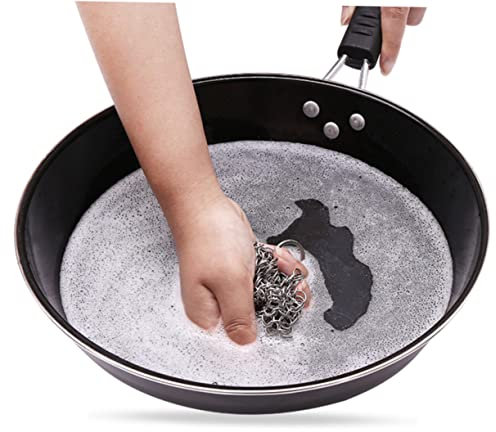 HOMOBABE Limpiador de Hierro Inoxidable con Anillo de Esquina para Sartenes y Woks Escobilla de Cadena Plata