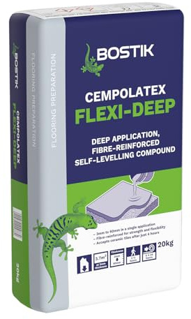 Bostik Cempolatex Flexi-Deep | Fibre-Reinforced Self-Levelling Compound | Deep Fill 3–60mm | 20kg Bag | Interior Floor Smoothing for Tiles, Carpet & Vinyl | Underfloor Heating Compatible
