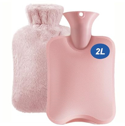 2L Pink Hot Water Bottle with Soft Hot Water Bottle Cover – for Pain Relief, Comfortable & Safe, Suitable for Winter Warmth & Gifts for Adults & Kids