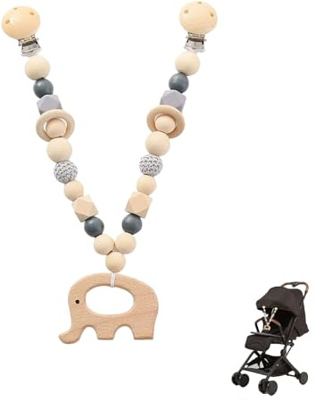 ERFGT Catena per Passeggino in Legno, Catena Pendente per Passeggino, Catena Pendente Passeggino Bambini, per Ragazzi e Ragazze (Elefanti)